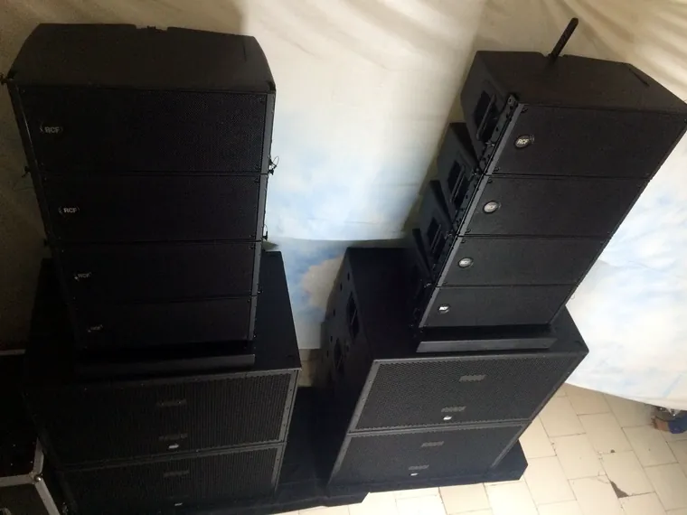 Two RCF line-array stacks on subwoofers